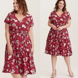 TORRID fuchsia floral‎ challis midi dress plus size 4 4X